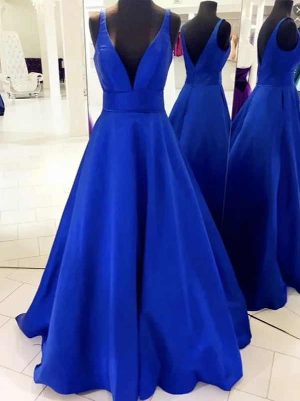 Take Advantage V Neck Open Back Royal Blue Long Prom Dresses, Royal Blue Formal Dresses, Evening Dresses Take Advantage V Neck Open Back Royal Blue Long Prom Dresses, Royal Blue Formal Dresses, Evening Dresses