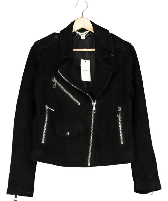 Super Bargain Whistles black suede biker jacket UK 10