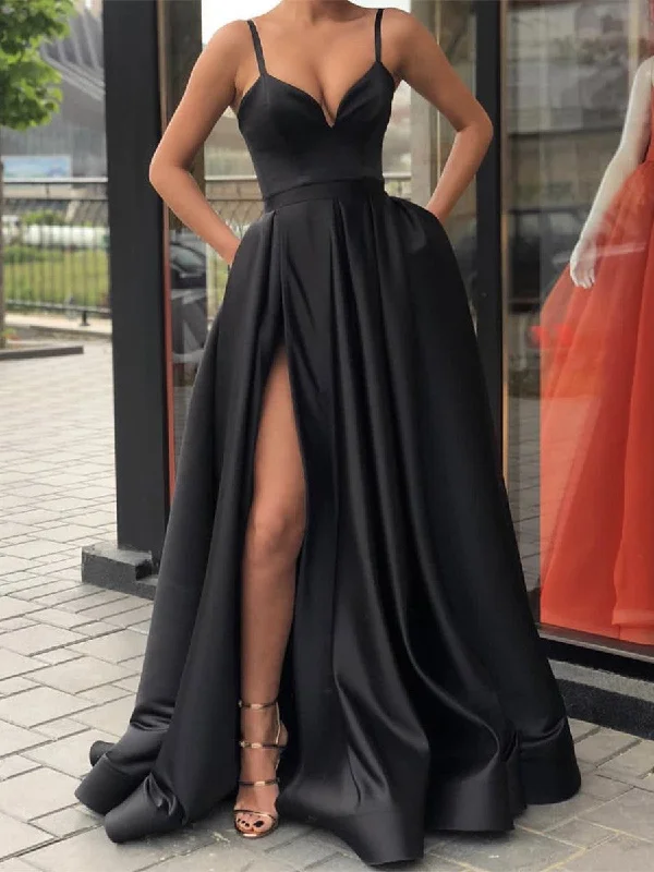 Great Deals Black A Line Spaghetti Straps Prom Dresses, Long Black Prom Dresses, Black Evening Dresses Great Deals Black A Line Spaghetti Straps Prom Dresses, Long Black Prom Dresses, Black Evening Dresses
