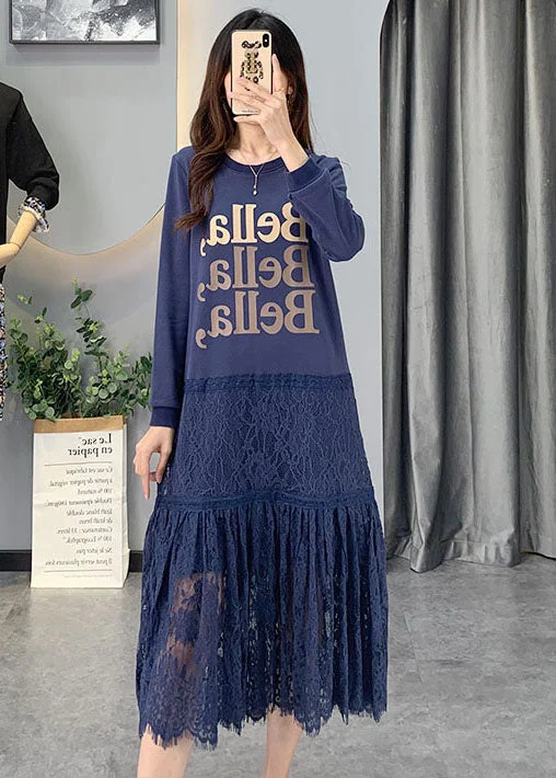 boho dressboho dressWomen Blue Lace Patchwork Cotton Dress Spring