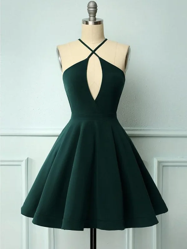 floral midi dressfloral midi dressUnique Halter Neck Dark Green Short Prom Dresses, Short Dark Green Formal Graduation Homecoming Dresses, Cocktail Dresses