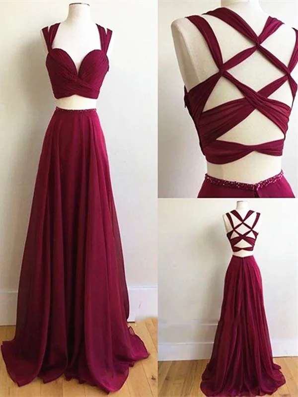 Price Drop Alert Custom Made Burgundy/Wine Red 2 Pieces Long Prom Dress, 2 Pieces Burgundy/Wine Red Long Formal Dress