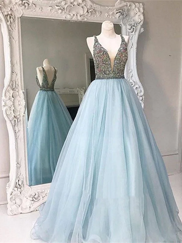 Final Clearance Custom Made Light Blue V Neck Open Back Prom Dresses, V Neck Formal Dresses Final Clearance Custom Made Light Blue V Neck Open Back Prom Dresses, V Neck Formal Dresses