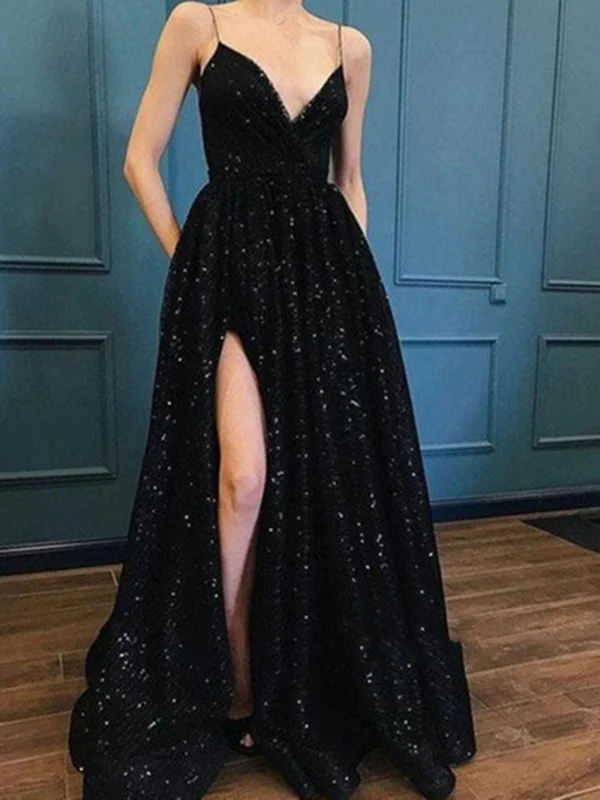 puff sleeve dresspuff sleeve dressCustom Made A Line V Neck Black Lace Prom Dress, Black Lace Evening Dress, Black V Neck Formal Dress