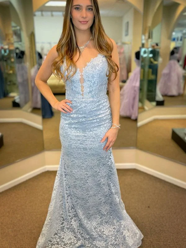 casual evening dresscasual evening dressMermaid V Neck Light Blue Lace Long Prom Dresses, Light Blue Lace Formal Dresses, Mermaid Light Blue Evening Dresses SP2372