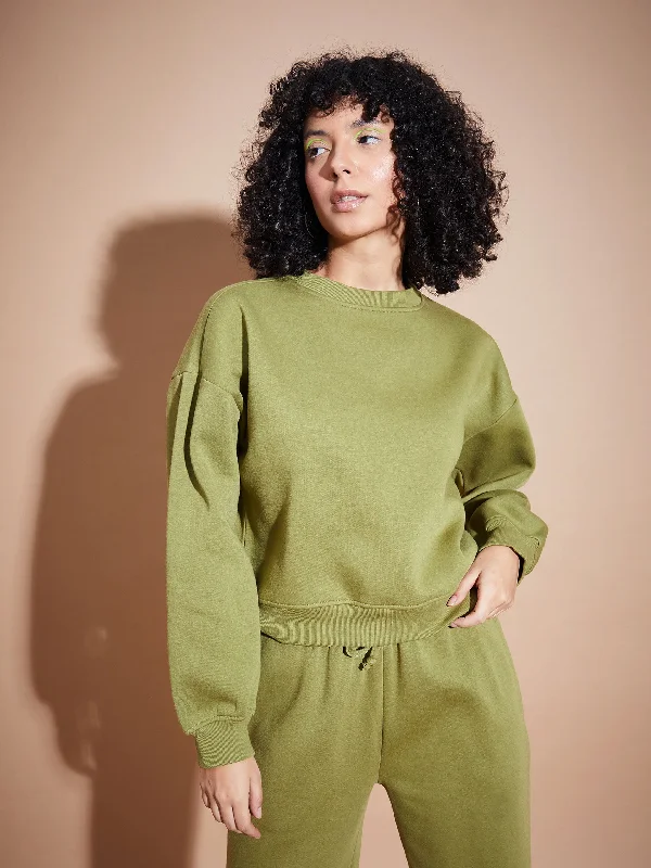 Sale Event Women Olive Premium Fleece Oversized Sweatshirt