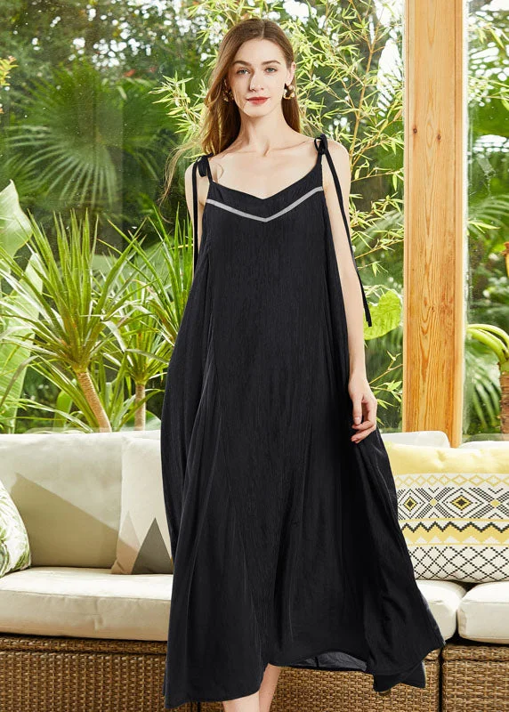 Blowout Sale Black Patchwork Cotton Spaghetti Strap Dress Exra Large Hem Summer