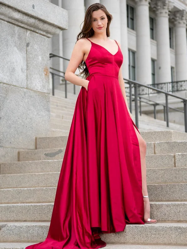 Price Cut V Neck Burgundy Satin Long Prom Dresses with Side Slit, V Neck Burgundy Formal Graduation Evening Dresses SP2204 Price Cut V Neck Burgundy Satin Long Prom Dresses with Side Slit, V Neck Burgundy Formal Graduation Evening Dresses SP2204