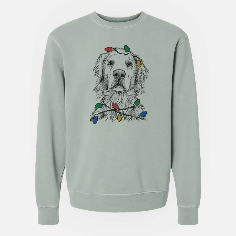 vibrant athletic hoodieChristmas Lights Jake aroni the Golden Retriever - Unisex Pigment Dyed Crew Sweatshirt