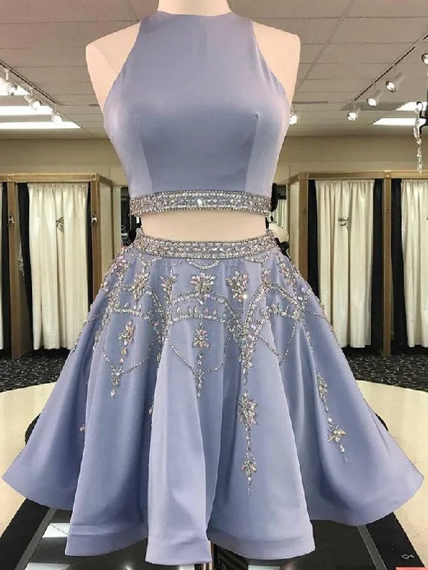 Limited Quantity 2 Pieces Satin Beaded Prom Dresses, 2 Pieces Homecoming Dresses, Formal Dresses, Graduation Dresses Limited Quantity 2 Pieces Satin Beaded Prom Dresses, 2 Pieces Homecoming Dresses, Formal Dresses, Graduation Dresses