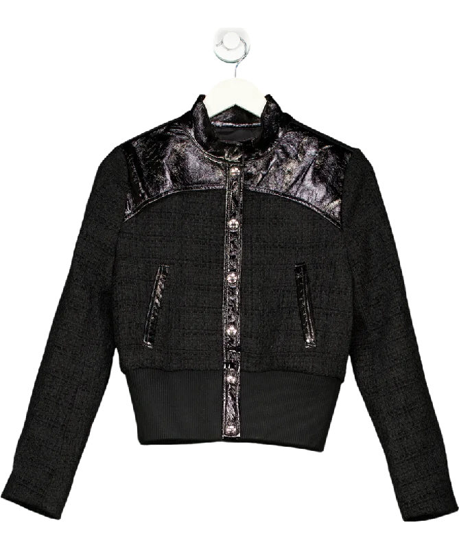 Super Savings Maje Black Tweed Jacket With Patent Leather Trim UK 8