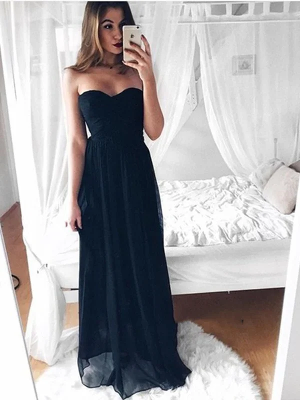 Reduced Prices A Line Sweetheart Neck Long Black Chiffon Prom Dresses, Black Bridesmaid Dress, Formal Dresses Reduced Prices A Line Sweetheart Neck Long Black Chiffon Prom Dresses, Black Bridesmaid Dress, Formal Dresses