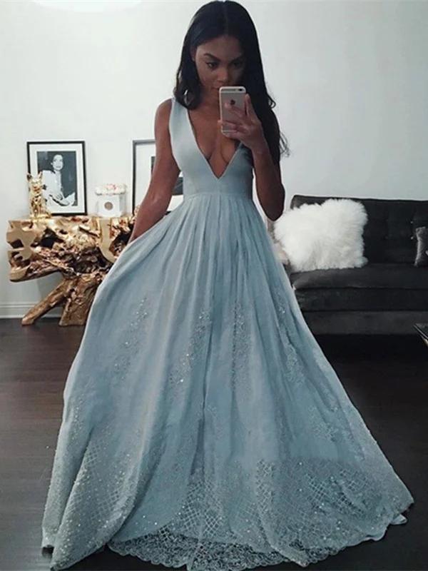 chic wrap dresschic wrap dressPretty V Neck Lace Light Blue Prom Dresses, Light Blue Formal Dresses, Lace Evening Dresses