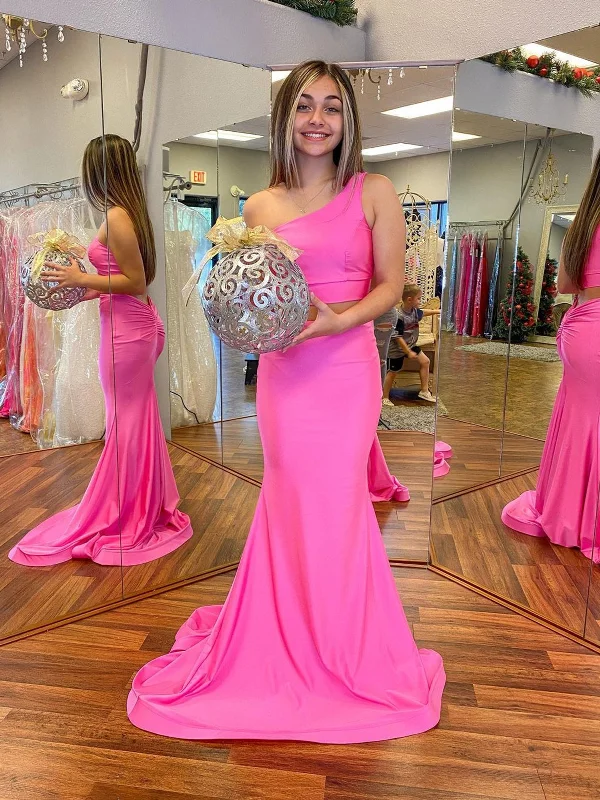 Special Discount One Shoulder Two Pieces Pink Long Prom Dresses, 2 Pieces Pink Formal Graduation Evening Dresses SP2169 Special Discount One Shoulder Two Pieces Pink Long Prom Dresses, 2 Pieces Pink Formal Graduation Evening Dresses SP2169
