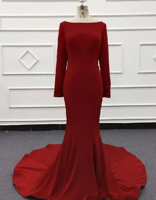 pleated dresspleated dressMermaid Long Sleeve Red Evening Dress