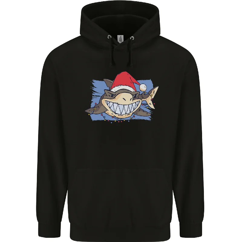 zip-up hoodie for gymA Christmas Shark Wearing an Xmas Hat Mens 80% Cotton Hoodie