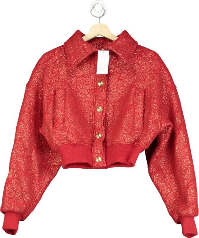 Instant Discount Mariam Al Sibai Red Textured Cropped Bomber Jacket UK XS/S