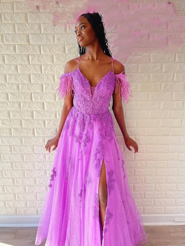 textured dresstextured dressOff Shoulder Purple Lace Long Prom Dresses with High Slit, Purple Lace Formal Dresses, Purple Evening Dresses SP2606