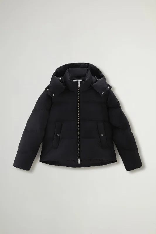Final Sale Short Alsea Down Jacket in Stretch Nylon with Detachable Hood Black