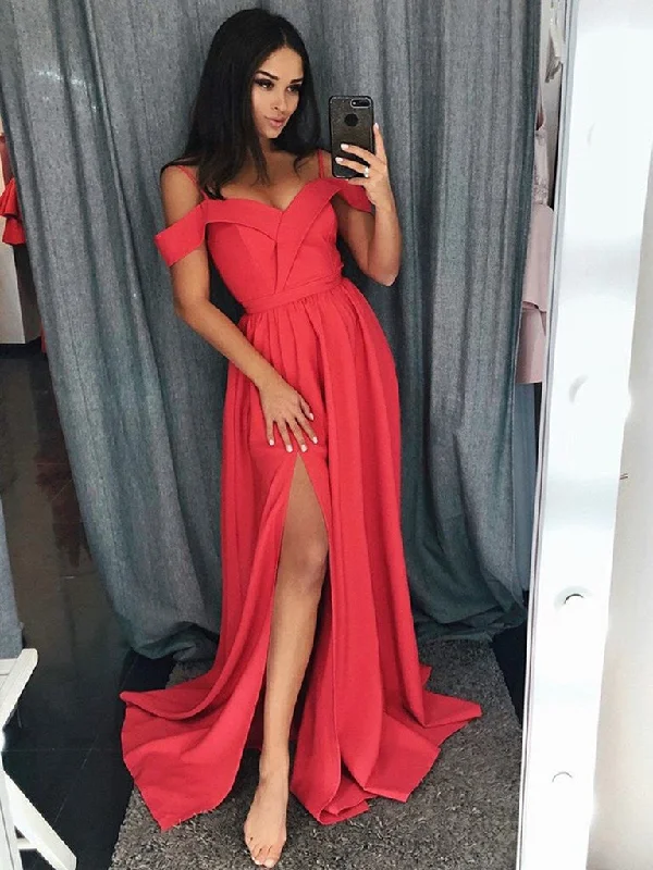 Deal Dash Off Shoulder Red/Blue Prom Dresses with Slit, Off Shoulder Red/Blue Graduation Dresses, Formal Dresses Deal Dash Off Shoulder Red/Blue Prom Dresses with Slit, Off Shoulder Red/Blue Graduation Dresses, Formal Dresses