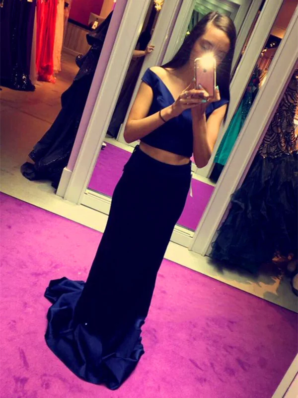 Special Savings Off Shoulder Two Pieces Navy Blue Prom Dresses, Navy Blue Formal Dresses, Evening Dresses Special Savings Off Shoulder Two Pieces Navy Blue Prom Dresses, Navy Blue Formal Dresses, Evening Dresses