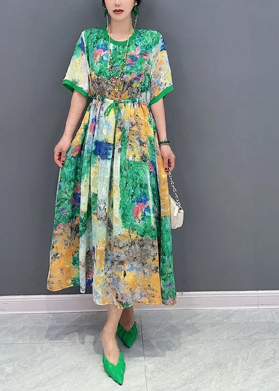 casual summer dresscasual summer dressFine Green Cinched Print Chiffon Vacation Dresses Summer