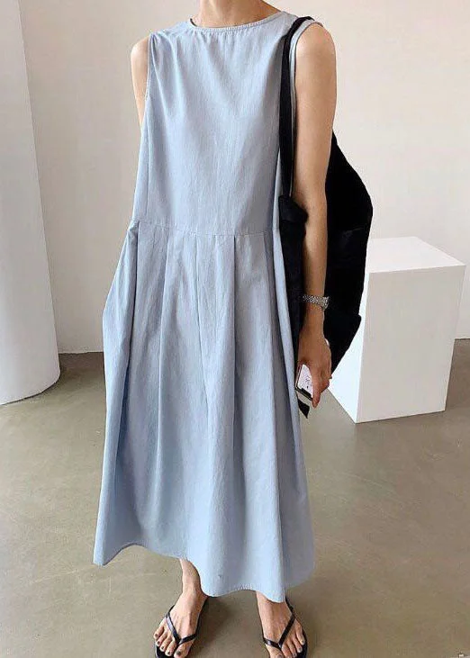 casual shift dresscasual shift dressWomen Blue Wrinkled Button Patchwork Wear On Both Sides Cotton Dresses Sleeveless