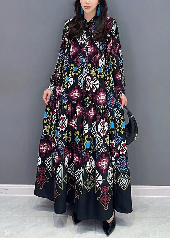 Huge Discounts Loose Colorblock Button Print Wrinkled Cotton Blouses Dress Fall