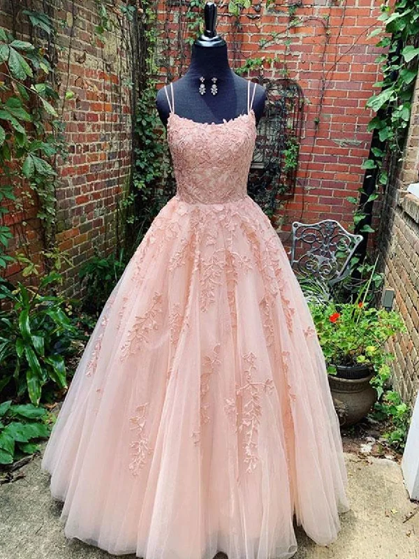 Get It Before It’s Gone A Line Pink Lace Long Prom Dresses Wedding Dresses, Lace Pink Formal Graduation Evening Dresses