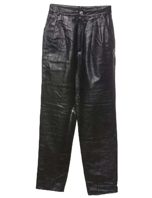 Buy Now Black High Waist Leather Pleated Trousers - W26 L30