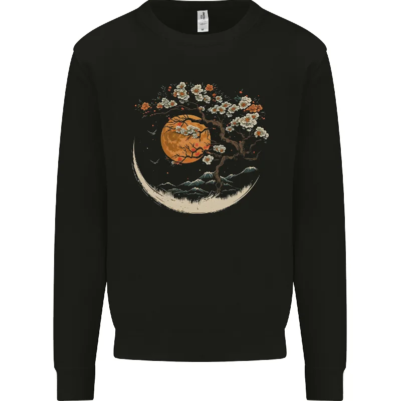 cozy gym sweatshirtA Japanese Style Tree on a Moon Fantasy Mens Sweatshirt Jumper