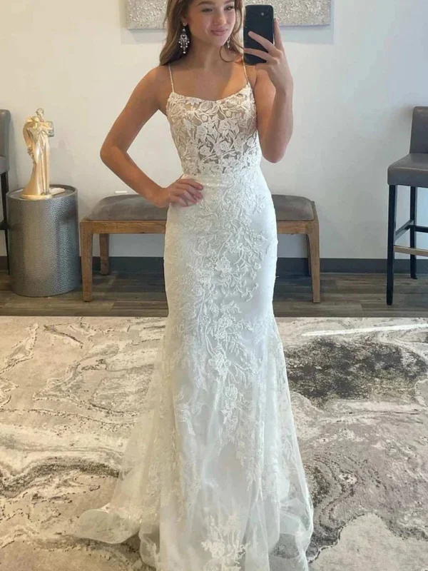 party dressparty dressMermaid Backless White Lace Long Prom Dresses, Mermaid White Formal Dresses, White Lace Evening Dresses SP2655