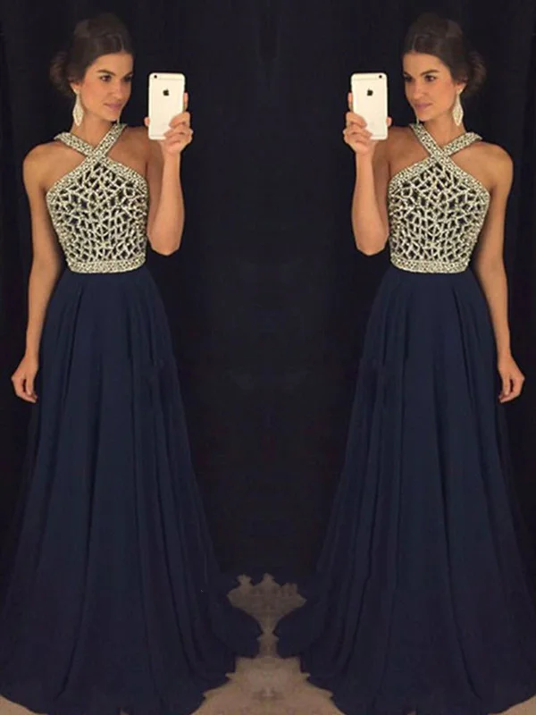 ruffle dressruffle dressUnique Beaded Dark Blue Prom Dresses, Dark Blue Formal Dresses, Prom Gown