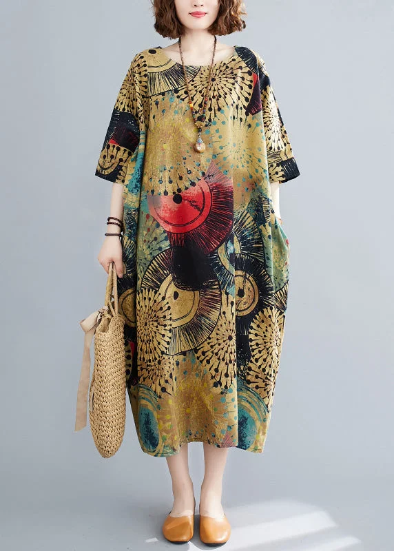 Shop and Save Loose O-Neck Print Long Dresses Summer