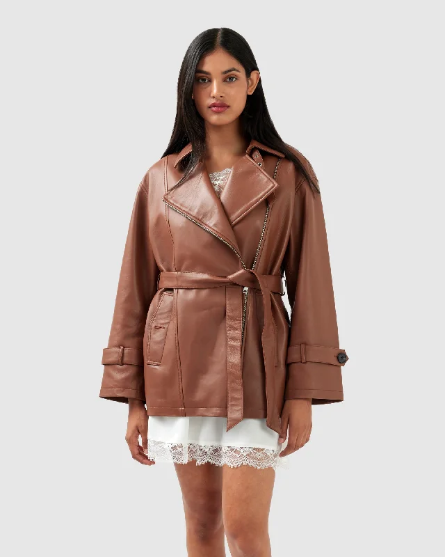Lowest Price BFF Belted Leather Jacket - Brown