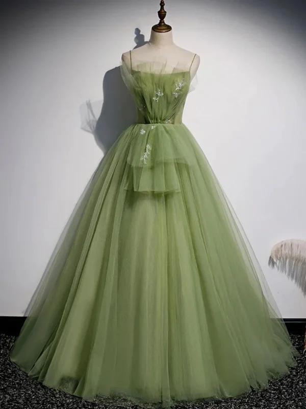 casual evening dresscasual evening dressElegant Green Tulle Long Prom Dresses, Green Formal Evening Dresses, Floral Ball Gown SP2799