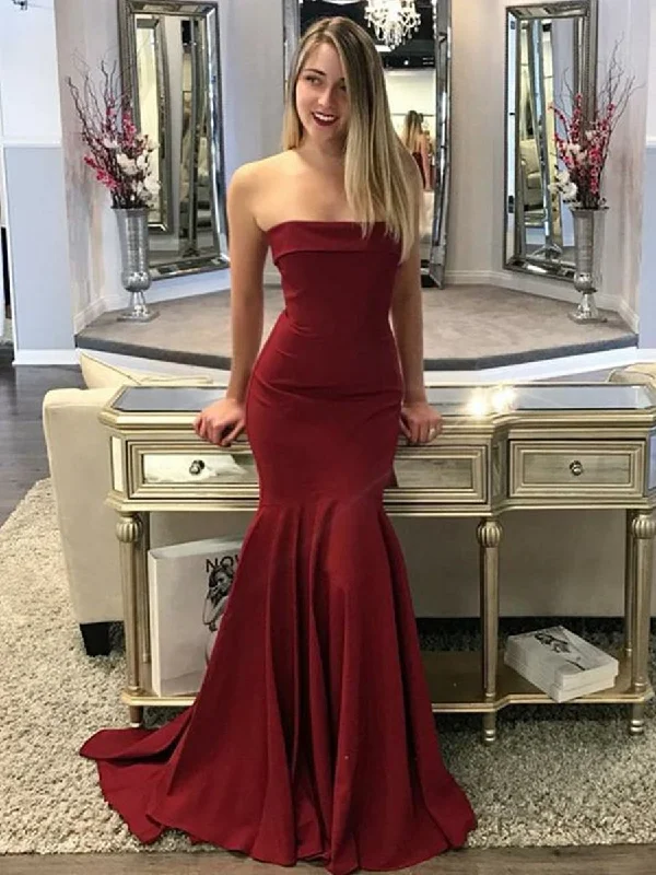 Great Deals Mermaid Strapless Sweep Train Burgundy Elastic Satin Long Prom Dresses, Burgundy Mermaid Formal Dresses, Burgundy Evening Dresses Great Deals Mermaid Strapless Sweep Train Burgundy Elastic Satin Long Prom Dresses, Burgundy Mermaid Formal Dresses, Burgundy Evening Dresses