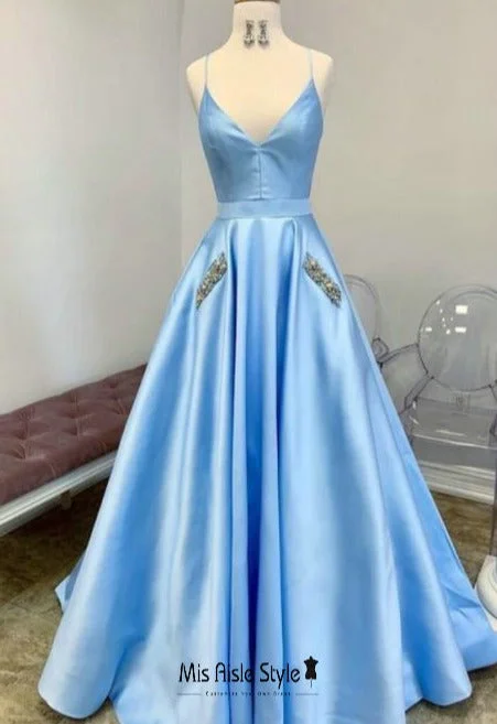 puff sleeve dresspuff sleeve dressLong Blue Prom Dress with Pocket