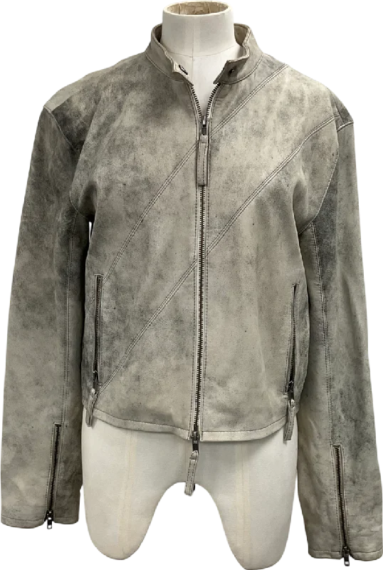 Special Savings Oval Square Grey Beat Leather Jacket UK M