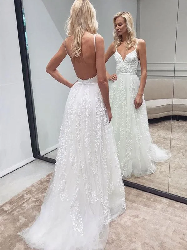 Limited Quantity A Line V Neck Backless Appliques White Wedding Dresses Prom Dresses, White Formal Dresses, Evening Dresses Limited Quantity A Line V Neck Backless Appliques White Wedding Dresses Prom Dresses, White Formal Dresses, Evening Dresses