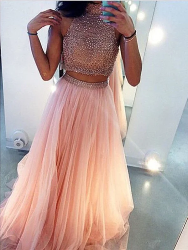 Price Fest Custom Made 2 Pieces Pink Long Prom Dresses, Long Party Dresses