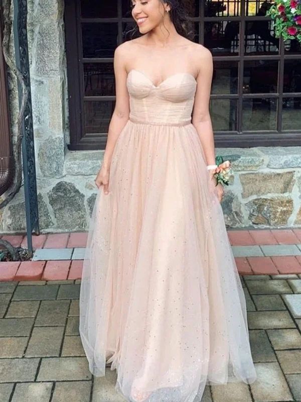 casual slip dresscasual slip dressStrapless Sweetheart Neck Champagne Tulle Long Prom Dresses, Long Champagne Formal Graduation Evening Dresses SP2667