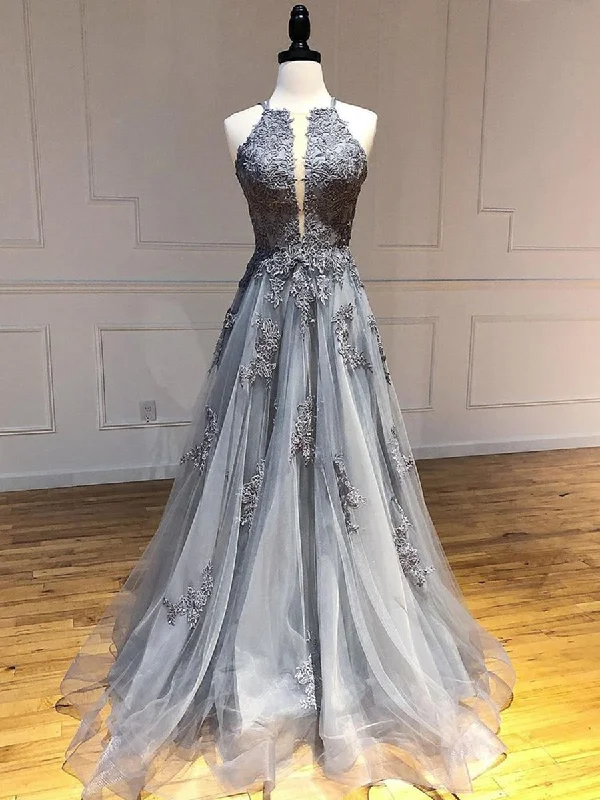 Blowout Deals Unique Backless Lace Appliques Gray Long Prom Dresses, Backless Gray Lace Formal Dresses, Lace Gray Evening Dresses Blowout Deals Unique Backless Lace Appliques Gray Long Prom Dresses, Backless Gray Lace Formal Dresses, Lace Gray Evening Dresses