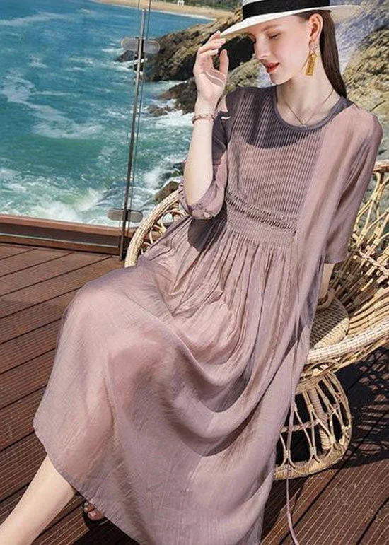 ruffle dressruffle dressChic Purple O Neck Patchwork Silk Holiday Dresses Summer