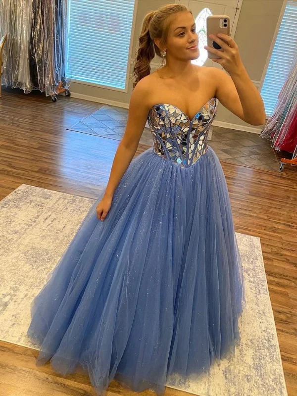 classic fit-and-flare dressclassic fit-and-flare dressShiny Sequins Strapless Blue Tulle Long Prom Dresses, Strapless Blue Formal Dresses, Blue Evening Dresses SP2927