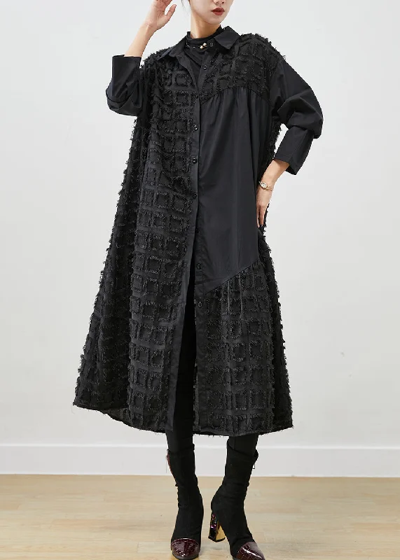 Exclusive Savings Italian Black Asymmetrical Patchwork Plaid Cotton Shirt Dress Fall Exclusive Savings Italian Black Asymmetrical Patchwork Plaid Cotton Shirt Dress Fall