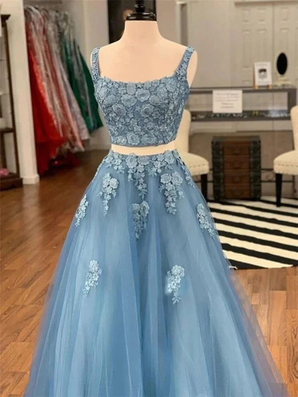 Don’t Miss Out Two Piece Blue Lace Long Prom Dresses, 2 Piece Blue Formal Dresses, Blue Lace Evening Dresses Don’t Miss Out Two Piece Blue Lace Long Prom Dresses, 2 Piece Blue Formal Dresses, Blue Lace Evening Dresses