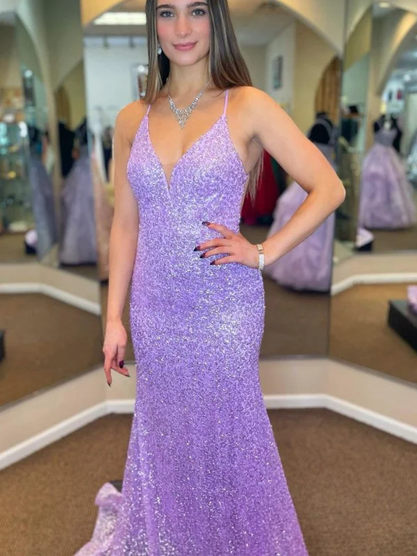 velvet dressvelvet dressShiny Sequins V Neck Backless Mermaid Lilac Long Prom Dresses, Backless Purple Formal Dresses, Mermaid Evening Dresses SP2345