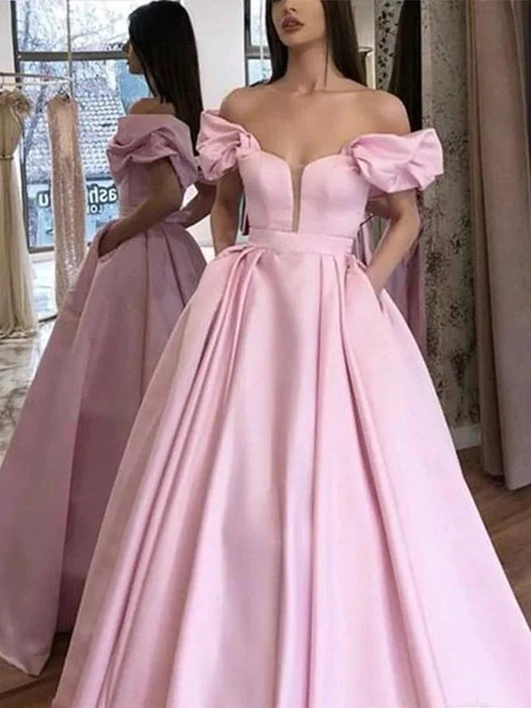 Closeout Sale Off Shoulder Pink Satin Long Prom Dresses, Off the Shoulder Pink Formal Dresses, Pink Evening Dresses SP2320