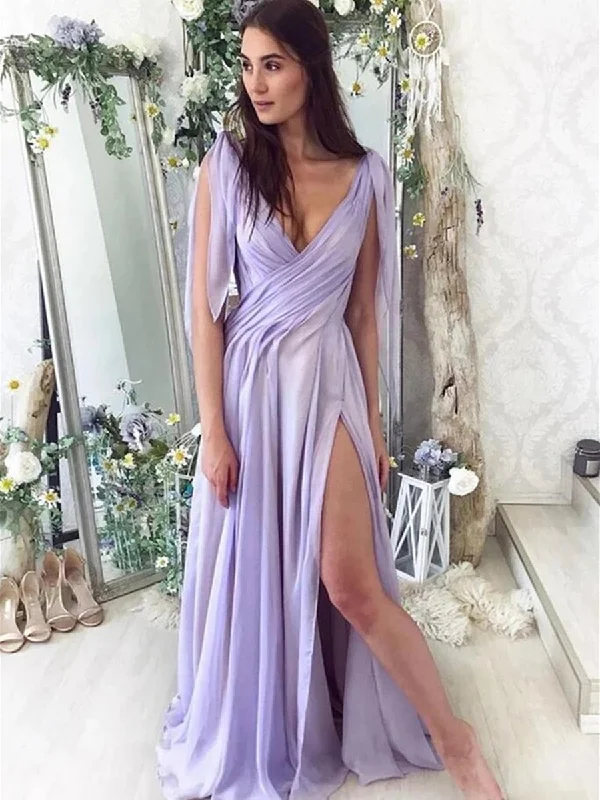 Deal of the Week Elegant V Neck Purple Chiffon Long Prom Dresses with High Slit, V Neck Purple Formal Dresses, Purple Evening Dresses Deal of the Week Elegant V Neck Purple Chiffon Long Prom Dresses with High Slit, V Neck Purple Formal Dresses, Purple Evening Dresses